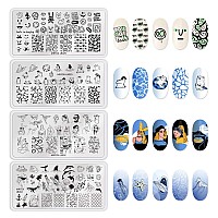 Mrfox Nail Stamping Plate Set 8Pcs Nail Art Stamp Kit Templates For Women With Plenty Of Images