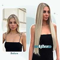 Full Shine Ombre Clip In Hair Extensions Real Human Hair Clip In Hair Extensions Ash Blonde With Light Blonde Balayage Platinum