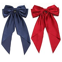 Furling Pompoms Hair Bows For Womenlarge Satin Silky Hair Bow Clips Ribbon Long Tail French Barrette Hair Clamps Girls Hair Acc