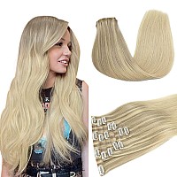 Doores Clip In Hair Extensions Real Human Hair Ash Blonde To Golden Blonde And Platinum Blonde 14 Inch 110G 7Pcs Seamless Clip