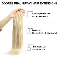 Doores Clip In Hair Extensions Real Human Hair Ash Blonde To Golden Blonde And Platinum Blonde 14 Inch 110G 7Pcs Seamless Clip