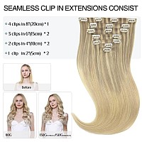 Doores Clip In Hair Extensions Real Human Hair Ash Blonde To Golden Blonde And Platinum Blonde 14 Inch 110G 7Pcs Seamless Clip