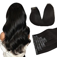 Doores Seamless Clip In Hair Extensions Natural Black 22 Inch 110G 7Pcs Hair Extensions Clip In Real Human Hair Remy Hair Exte