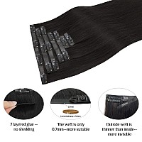 Doores Seamless Clip In Hair Extensions Natural Black 22 Inch 110G 7Pcs Hair Extensions Clip In Real Human Hair Remy Hair Exte