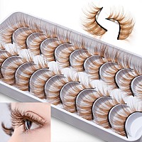 Outopen 10 Pairs Brown Eyelashes Blonde Colored Lashes Wispy Halloween Eye Lashes Cosplay Makeup Natural Looking Masquerade Part