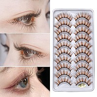 Outopen 10 Pairs Brown Eyelashes Blonde Colored Lashes Wispy Halloween Eye Lashes Cosplay Makeup Natural Looking Masquerade Part