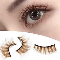 Outopen 10 Pairs Brown Eyelashes Blonde Colored Lashes Wispy Halloween Eye Lashes Cosplay Makeup Natural Looking Masquerade Part