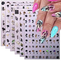 6 Sheets Gold Nail Stickers Diy Nail Art Supplies For Women 3D Self Adhesive Flower Nail Art Stickers Black Gold Laser Sum