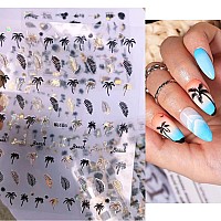 6 Sheets Gold Nail Stickers Diy Nail Art Supplies For Women 3D Self Adhesive Flower Nail Art Stickers Black Gold Laser Sum