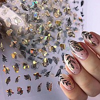 6 Sheets Gold Nail Stickers Diy Nail Art Supplies For Women 3D Self Adhesive Flower Nail Art Stickers Black Gold Laser Sum