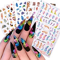 5 Sheets French Nail Art Stickers Flowers Leaves Nail Decals 3D Selfadhesive Nail Art Supplies Colorful Wavy Stripe Lines Abs