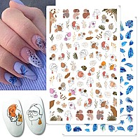 5 Sheets French Nail Art Stickers Flowers Leaves Nail Decals 3D Selfadhesive Nail Art Supplies Colorful Wavy Stripe Lines Abs