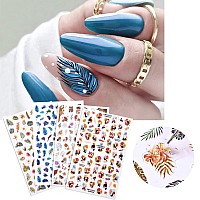 5 Sheets French Nail Art Stickers Flowers Leaves Nail Decals 3D Selfadhesive Nail Art Supplies Colorful Wavy Stripe Lines Abs