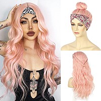 SAPPHIREWIgS Headband Wigs for Women Loose Body Wave Highlight Pink color Headband Wigs Synthetic glueless Half Wigs with Headbands Attached 26inch