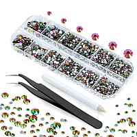 Nibiru 3992 Pieces Art Nail Rhinestones Flat Back Gems Round Crystal Rhinestones 6 Sizes With Pick Up Tweezer Vitrail Medium