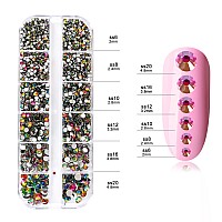 Nibiru 3992 Pieces Art Nail Rhinestones Flat Back Gems Round Crystal Rhinestones 6 Sizes With Pick Up Tweezer Vitrail Medium