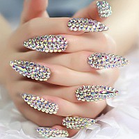 Elevenail Press On Nails Full Cover Luxurious 3D Crystal False Nails Super Extra Long Stiletto Diamonds Art Decoration Fake Nail