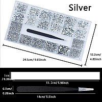 4880Pcs Silver Color Nail Rhinestones Kit, Nail Art Rhinestones Crystals Round Beads Flatback Glass Silver Color Gems Multi Shapes Sized Rhinestones Crystals for Nail DIY Crafts Jewelry