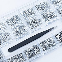 4880Pcs Silver Color Nail Rhinestones Kit, Nail Art Rhinestones Crystals Round Beads Flatback Glass Silver Color Gems Multi Shapes Sized Rhinestones Crystals for Nail DIY Crafts Jewelry