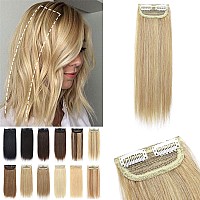 S-noilite Clip in Human Hair Extensions for Short Hair 1PCS 2 Clips Clip in Hairpieces For Women with Thinning Hair Add Hair Volume 17g 12Inch-Natural Blonde