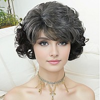 Gnimegil Short Black Grey Curly Hair Synthetic Womens Costume Party Gifts Mommy Wig Old Lady Wig