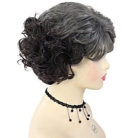 Gnimegil Short Black Grey Curly Hair Synthetic Womens Costume Party Gifts Mommy Wig Old Lady Wig