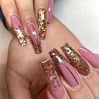 Yoyoee Long Luxury False Nails Tips Coffin Press On Nails Acrylics Full Cover Pink French Fake Nails Galaxy Nails Tips For Wom