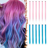 Barsdar Colored Hair Extensions Clip In 22 Inch 12 Pcs Highlights Pink And Blue Clip In Hair Extensions Straight Synthetic Cli