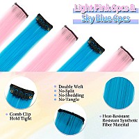 Barsdar Colored Hair Extensions Clip In 22 Inch 12 Pcs Highlights Pink And Blue Clip In Hair Extensions Straight Synthetic Cli