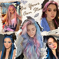 Barsdar Colored Hair Extensions Clip In 22 Inch 12 Pcs Highlights Pink And Blue Clip In Hair Extensions Straight Synthetic Cli