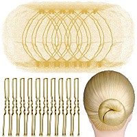 FANDAMEI 20PCS Hair Nets Invisible and 40PCS U Shaped Hair Pins Set, 20PCS 50cm Hair Nets for Bun Gold Elastic Edge Mesh and 40pcs Hair Bun Pins for Women, girls, Ballet Bun Maker Dance (Gold)