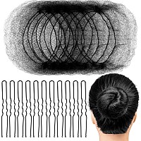 FANDAMEI 20PCS Hair Nets Invisible and 40PCS U Shaped Hair Pins Set, 20PCS 50cm Hair Nets for Bun Black Elastic Edge Mesh and 40pcs Hair Bun Pins for Women, girls, Ballet Bun Maker Dance (Black)