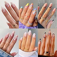 6 Packs 144 Pcs Press On Nails Medium Design Misssix Fake Nails Almond And Square Glue On Nails Set With Adhesive Tabs Nail F