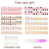 6 Packs 144 Pcs Press On Nails Medium Design Misssix Fake Nails Almond And Square Glue On Nails Set With Adhesive Tabs Nail F