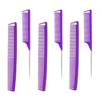 3Pcs Rat Tail Combs and 3 Pcs Cutting Combs,Barber Styling Combs for Women,Anti Static Heat Resistant Hairdressing Comb (Purple-6Pcs)