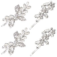 Waydress 4 Piece Hair Clip Set Delicate Rhinestone Style Leaf Wedding Hairpins For Bridal Elegant Pearl Crystal Barrettes Wo