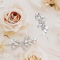 Waydress 4 Piece Hair Clip Set Delicate Rhinestone Style Leaf Wedding Hairpins For Bridal Elegant Pearl Crystal Barrettes Wo