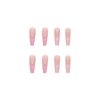 Mervf Long Press On Nails Coffin Fake Nails Pink French Tip Ballerina Glue On Nails Ombre Acrylic Nails Glossy 24Pcs False Nails