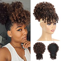 Fayasu Afro Puff Drawstring Ponytail With Faux Bangs Blonde Ponytail Extension Short Curly Hair Extensions Updo Hairpieces Ponyt