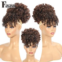 Fayasu Afro Puff Drawstring Ponytail With Faux Bangs Blonde Ponytail Extension Short Curly Hair Extensions Updo Hairpieces Ponyt