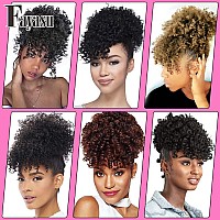 Fayasu Afro Puff Drawstring Ponytail With Faux Bangs Blonde Ponytail Extension Short Curly Hair Extensions Updo Hairpieces Ponyt