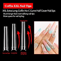 600Pcs Xxl Coffin Nail Tips No C Curve Nail Tips Extra Long Clear Coffin Nail Tips For Acrylic Nails Professional Half Cover F