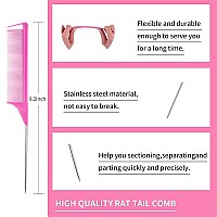 8 Pieces Hair Styling Comb Set Teasing Hair Brush Rat Tail Comb Edge Brush for Edge & Back Brushing, Combing, Slicking Hair for Women (Pink)