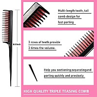 8 Pieces Hair Styling Comb Set Teasing Hair Brush Rat Tail Comb Edge Brush for Edge & Back Brushing, Combing, Slicking Hair for Women (Pink)