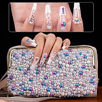 4000PCS Flatback Rhinestones and Half Round Pearls Kit #36, Multi Size Glass AB Crystals, Plastic Flat Back Pink Mermaid Dome Bead with Pickup Pencil and Tweezer for Nail Art