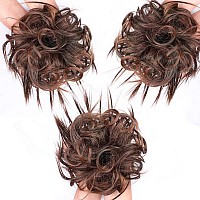 Lativ Messy Hair Bun Tousled Updo Hair Scrunchies Messy Hair Accessories Extension With Elastic Rubber Band Hair Pieces for Women Girls (Messy Bun, Red Brown mix Light Auburn)