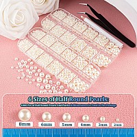 4000 PCS Half Round Pearls and Rhinestones, Flat Back Beige Half Pearls and Clear+AB Round Crystal Gem Kit with Tweezer and Pickup Pencil for Nail Art and DIY Decoration