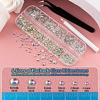 4000 PCS Half Round Pearls and Rhinestones, Flat Back Beige Half Pearls and Clear+AB Round Crystal Gem Kit with Tweezer and Pickup Pencil for Nail Art and DIY Decoration