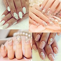 4000 PCS Half Round Pearls and Rhinestones, Flat Back Beige Half Pearls and Clear+AB Round Crystal Gem Kit with Tweezer and Pickup Pencil for Nail Art and DIY Decoration