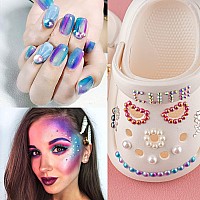 4000 PCS Half Round Pearls and Rhinestones, Flat Back Blue Mermaid Half Pearls and Clear Round Crystal Gem Kit with Tweezer and Pickup Pencil for Nail Art and DIY Decoration